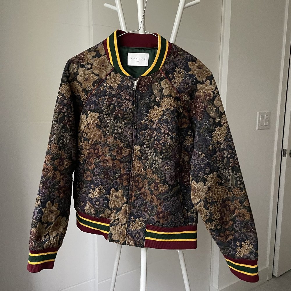 SANDRO Paris Kenzy Floral Jacquard Bomber Jacket | French size 1 | US S